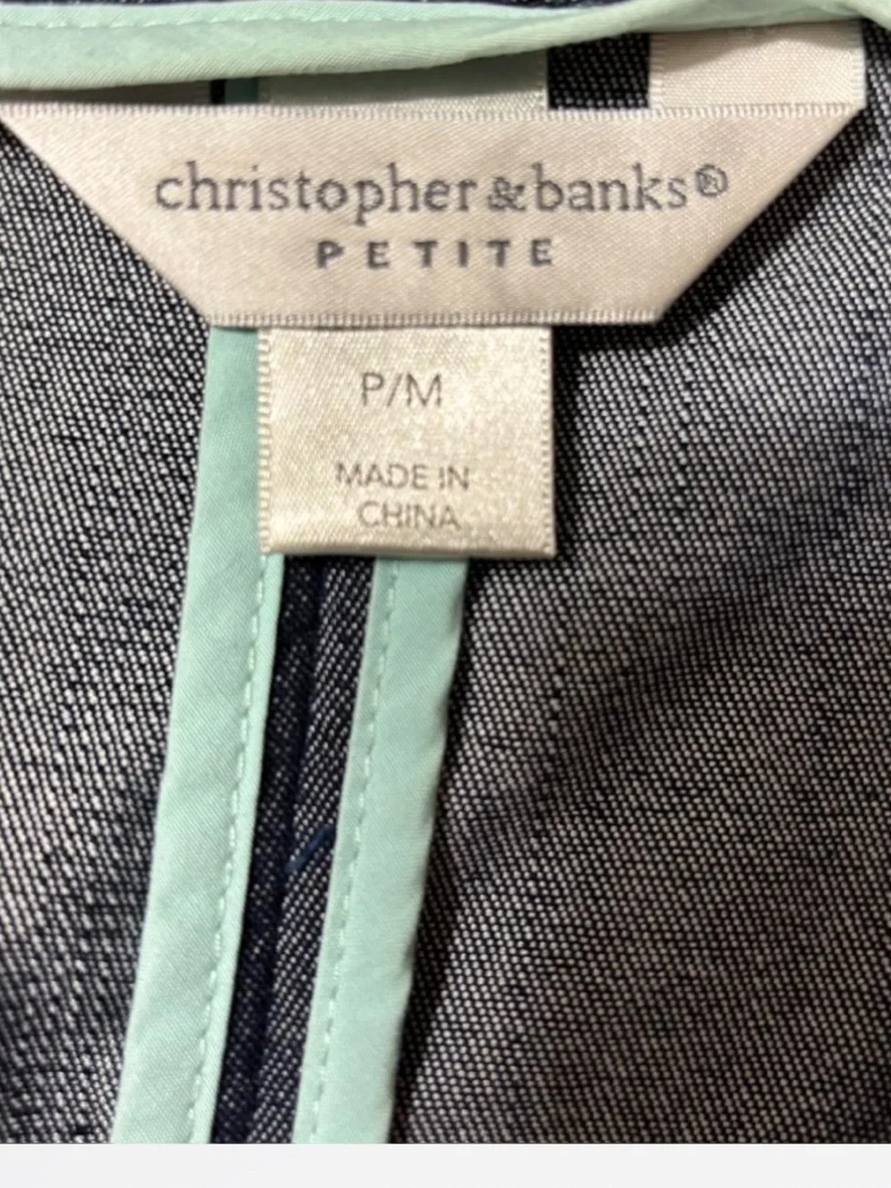 Christopher & Banks Navy Denim Blazer with Mint Cuffs